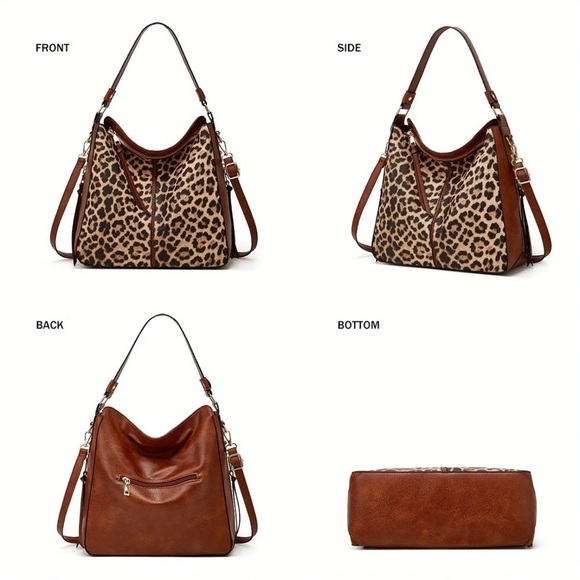 Luxurious Large Capacity Vintage Leopard Print vegan Leather Tote Bag - Picture 2 of 5